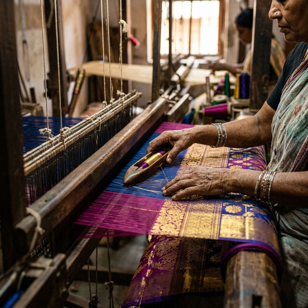 Kanchipuram master weaver at the handloom