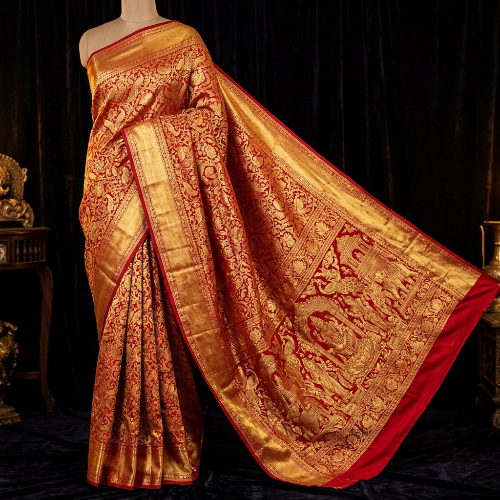 Heavy Brocade Red Saree