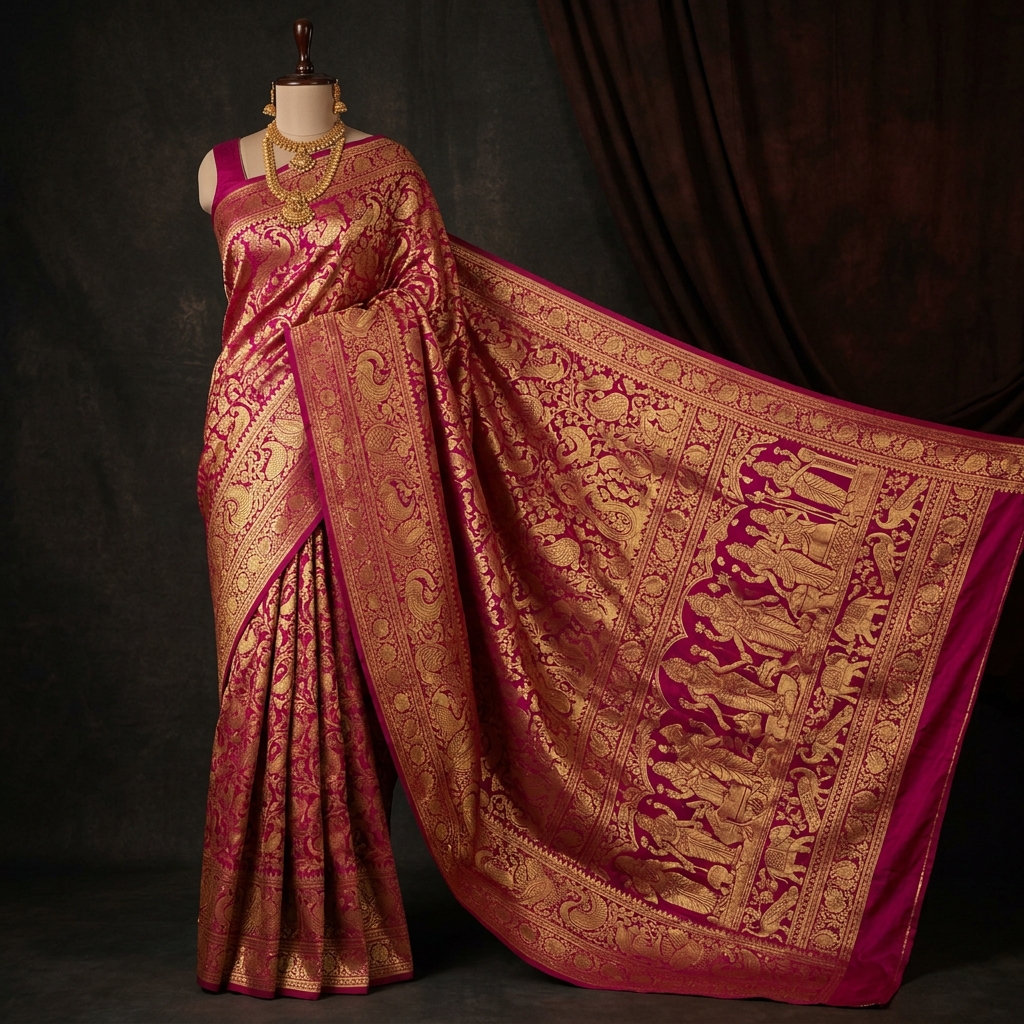 Magenta Bridal Silk Saree