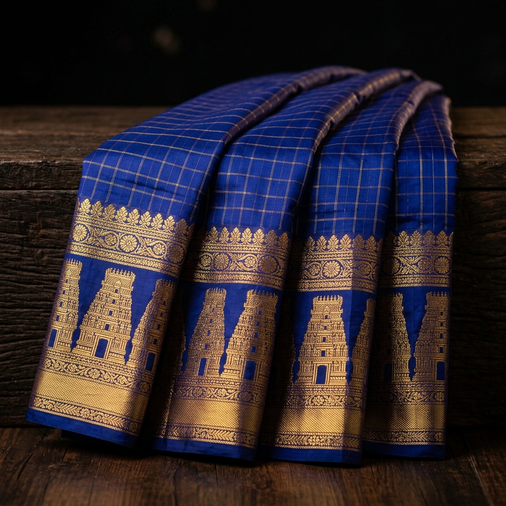 Royal Blue Temple Border Saree